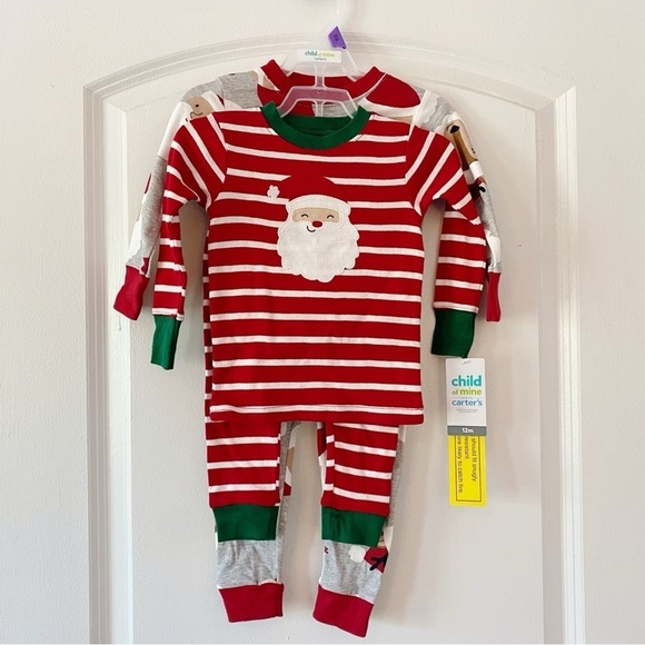 CARTER’S 12 Month 2 Pairs Christmas Pajamas Unisex NWT - Picture 1 of 8